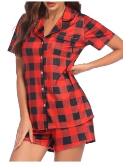 Pajamas Set Short Sleeve Sleepwear Womens Button Down Nightwear Soft Pj Lounge Sets XS-XXL