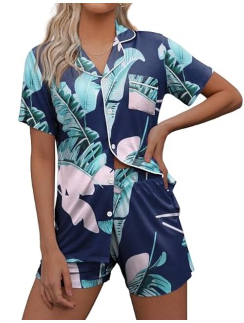 Ekouaer Pajamas Set Short Sleeve Sleepwear Womens Button Down Nightwear Soft Pj Lounge Sets XS-XXL