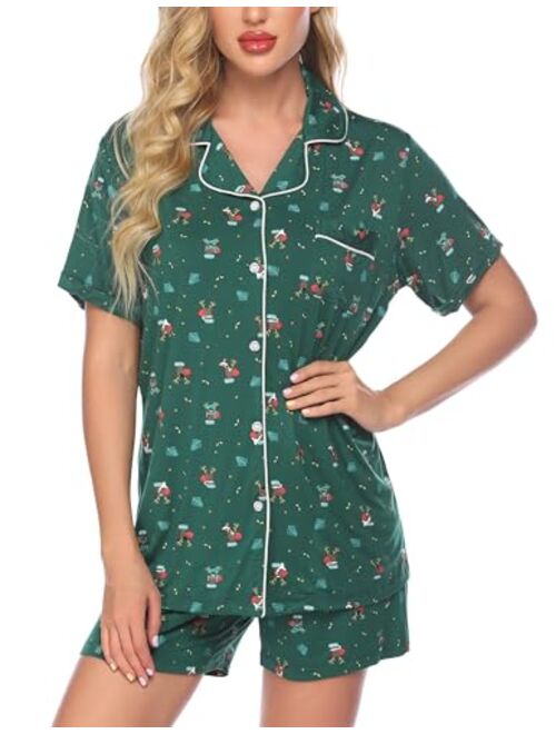 Ekouaer Pajamas Set Short Sleeve Sleepwear Womens Button Down Nightwear Soft Pj Lounge Sets XS-XXL