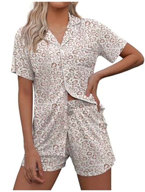 Ekouaer Pajamas Set Short Sleeve Sleepwear Womens Button Down Nightwear Soft Pj Lounge Sets XS-XXL