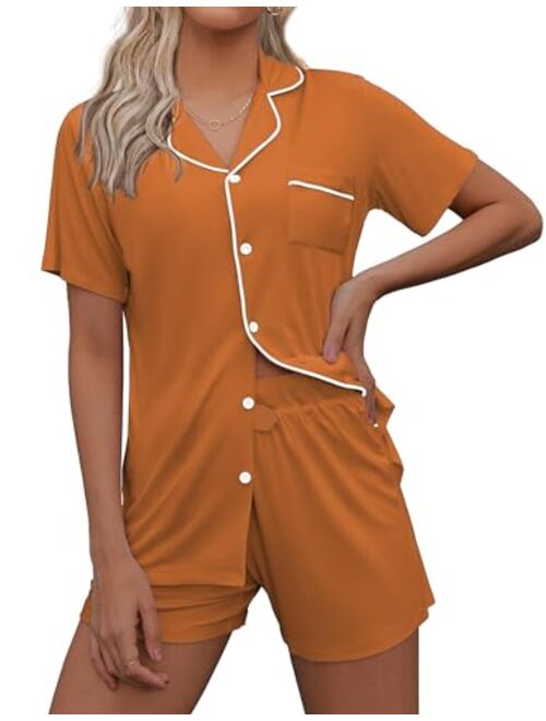 Ekouaer Pajamas Set Short Sleeve Sleepwear Womens Button Down Nightwear Soft Pj Lounge Sets XS-XXL