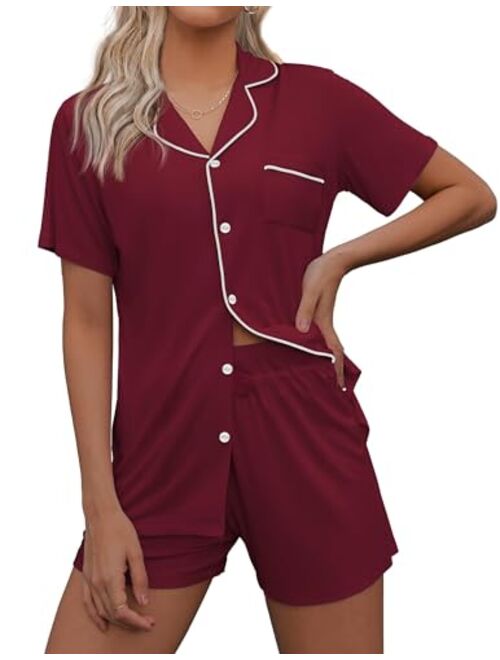 Ekouaer Pajamas Set Short Sleeve Sleepwear Womens Button Down Nightwear Soft Pj Lounge Sets XS-XXL