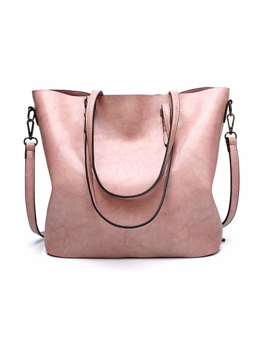 Pahajim fashion Women PU Leather Bucket Bag business Purses Tote Top Handle Satchel Shoulder with Zipper for Ladies