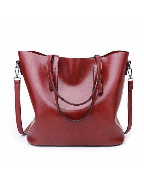 Pahajim fashion Women PU Leather Bucket Bag business Purses Tote Top Handle Satchel Shoulder with Zipper for Ladies