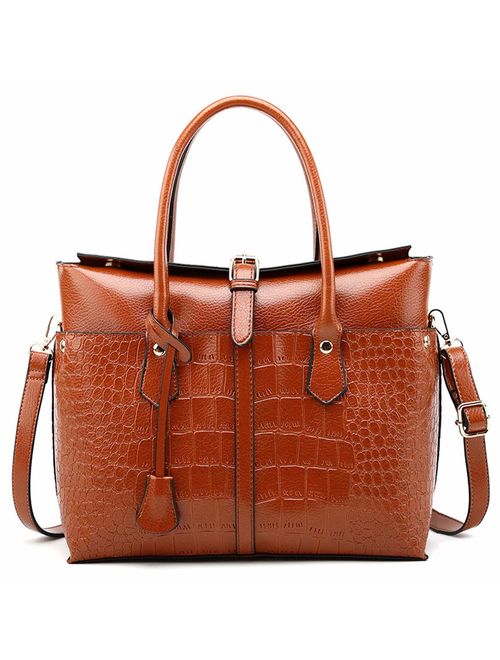 Pahajim fashion Women PU Leather Bucket Bag business Purses Tote Top Handle Satchel Shoulder with Zipper for Ladies