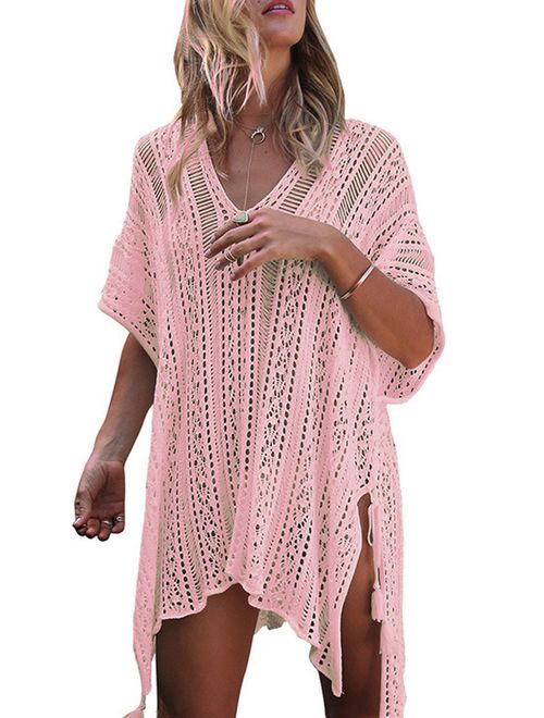 Wander Agio Beach Swimsuit for Women Sleeve Coverups Bikini Cover Up Net