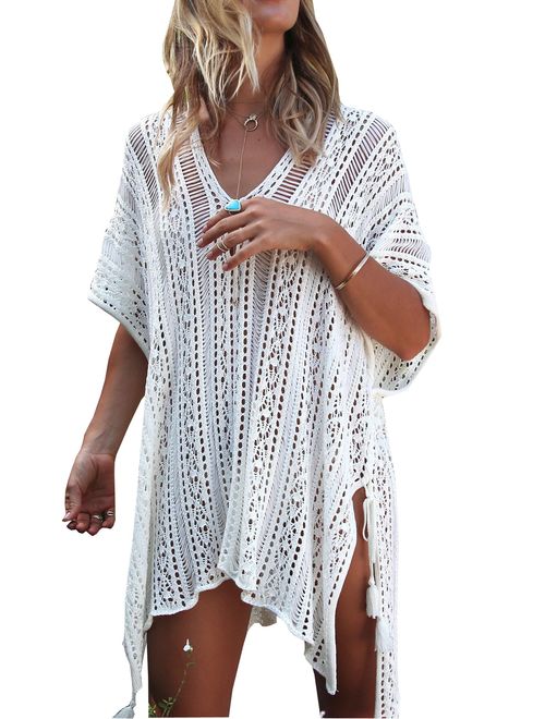 Wander Agio Beach Swimsuit for Women Sleeve Coverups Bikini Cover Up Net