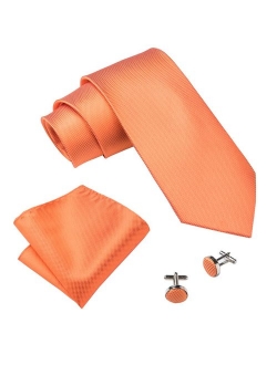 Barry.Wang Solid Colors Men Ties Handkerchief Cufflinks Necktie Set for Wedding Business