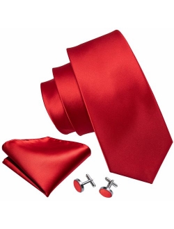 Barry.Wang Solid Colors Men Ties Handkerchief Cufflinks Necktie Set for Wedding Business