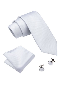 Barry.Wang Solid Colors Men Ties Handkerchief Cufflinks Necktie Set for Wedding Business