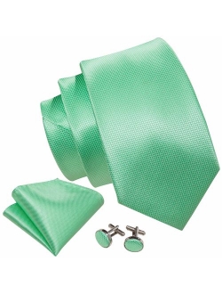 Barry.Wang Solid Colors Men Ties Handkerchief Cufflinks Necktie Set for Wedding Business