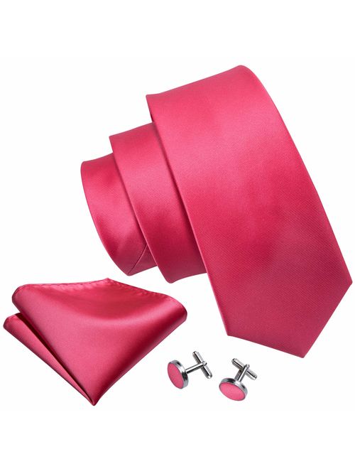 Barry.Wang Solid Colors Men Ties Handkerchief Cufflinks Necktie Set for Wedding Business