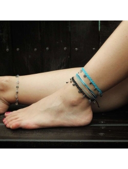 FANCY SHINY String Ankle Bracelets Waterproof Rope Anklets Braided Beach Boho Coin Anklets Cute Friendship Foot Jewelry for Women Teen Girls