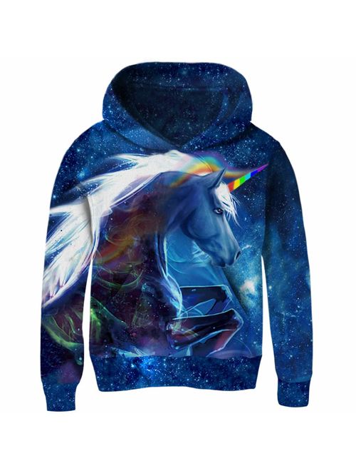 Funnycokid Boys Girls Fleece Hoodies 3D Print Pullover Sweatshirts Hooded Jumpers 5-14Y