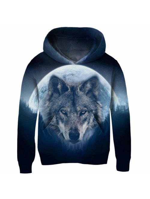 Funnycokid Boys Girls Fleece Hoodies 3D Print Pullover Sweatshirts Hooded Jumpers 5-14Y