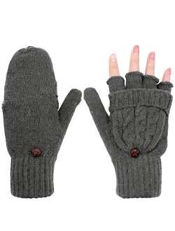 Beurlike Women's Winter Gloves Warm Wool Knitted Convertible Fingerless Mittens