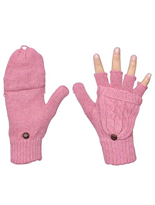 Beurlike Women's Winter Gloves Warm Wool Knitted Convertible Fingerless Mittens