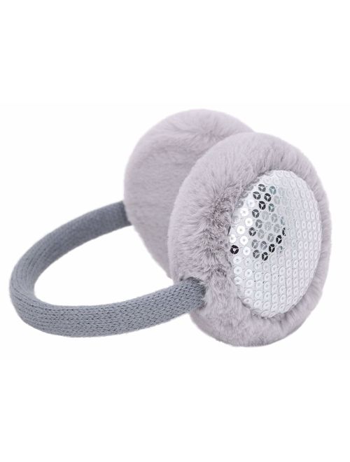 Simplicity Women's Winter Knitted Faux Fur Plush Earmuffs w/Lined Trim