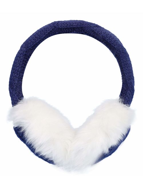 Simplicity Women's Winter Knitted Faux Fur Plush Earmuffs w/Lined Trim