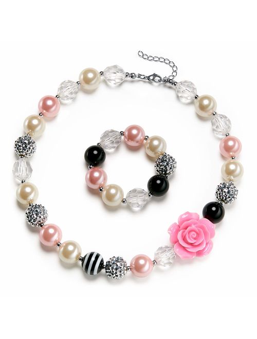 vcmart Rose Girls Cute Chunky Bubblegum Necklace and Bracelet Set Girls' Birthdays Day Gift