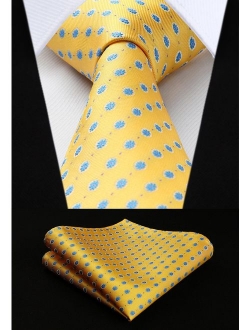 Extra Long Polka Dots Tie Handkerchief Men's Necktie & Pocket Square Set