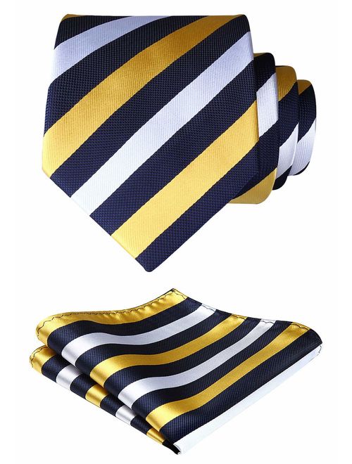 HISDERN Extra Long Polka Dots Tie Handkerchief Men's Necktie & Pocket Square Set