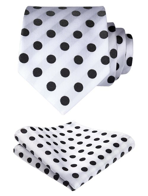 HISDERN Extra Long Polka Dots Tie Handkerchief Men's Necktie & Pocket Square Set