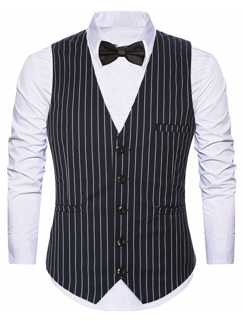 Mens 1920s Accessories Gangster Stripe Vest Set - Gangster Spats,Armbands,Pre Tied Bow Tie,Toy Fake Cigar