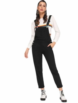 Womens Casual Bib Straight Leg Denim Jean Overall Jumpsuit with Pocket