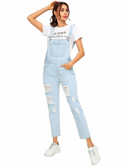 Milumia Womens Casual Bib Straight Leg Denim Jean Overall Jumpsuit with Pocket