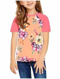 LookbookStore Girls Casual Floral Print Elbow-Patch Long Sleeve Sweatshirt Tops