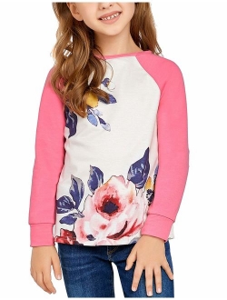 LookbookStore Girls Casual Floral Print Elbow-Patch Long Sleeve Sweatshirt Tops