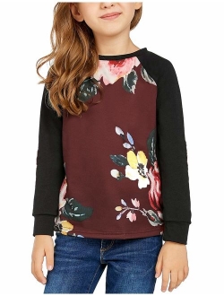 LookbookStore Girls Casual Floral Print Elbow-Patch Long Sleeve Sweatshirt Tops