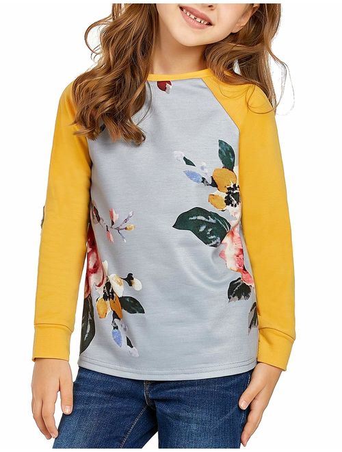 LookbookStore Girls Casual Floral Print Elbow-Patch Long Sleeve Sweatshirt Tops