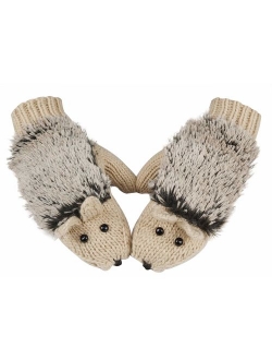 Double Layer Winter Thicken Warm Knit Mittens Cartoon Hedgehog Gloves