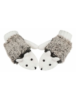 Double Layer Winter Thicken Warm Knit Mittens Cartoon Hedgehog Gloves