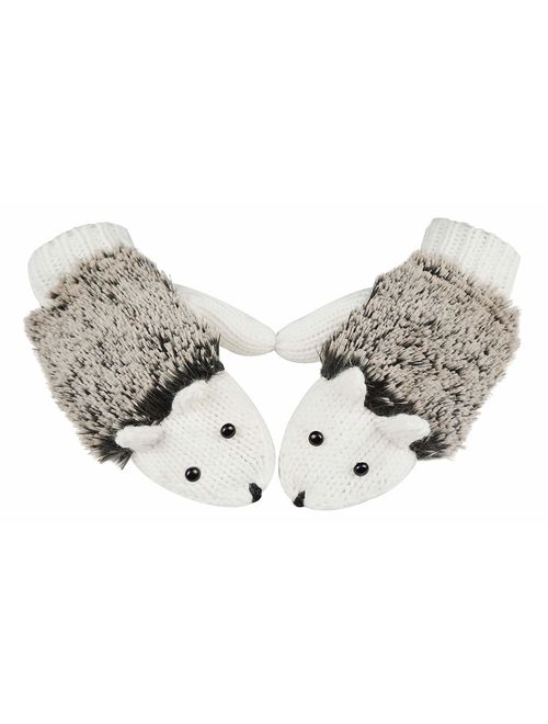 Double Layer Winter Thicken Warm Knit Mittens Cartoon Hedgehog Gloves