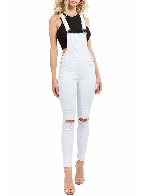 Love Moda Women's Sexy Distressed Slim Fit Skinny Overalls with Spandex