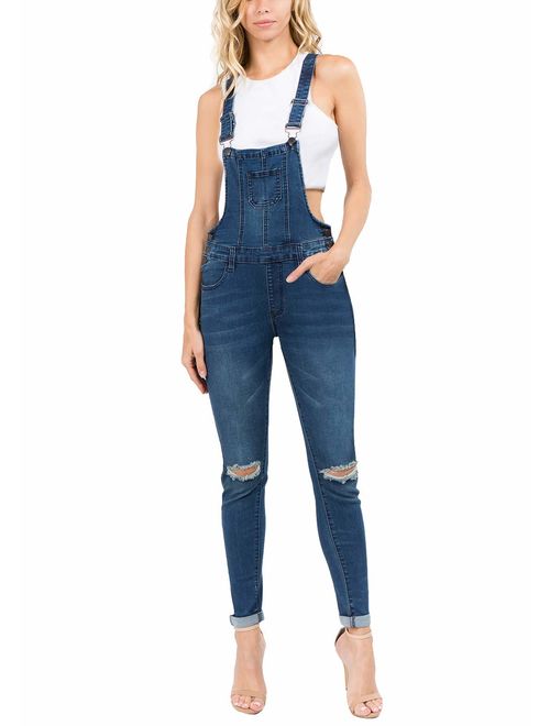 Love Moda Women's Sexy Distressed Slim Fit Skinny Overalls with Spandex