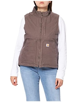 Women's Relaxed Fit Washed Duck Sherpa-Lined Mock-Neck Vest