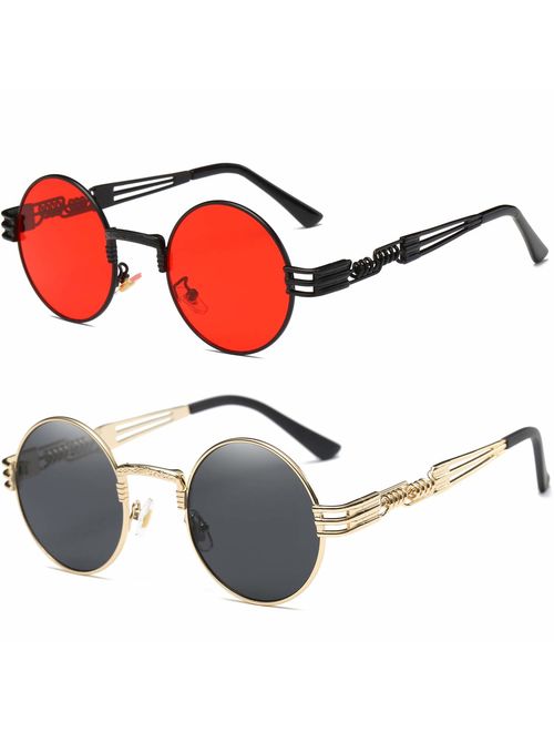 Dollger John Lennon Round Sunglasses Steampunk Metal Frame