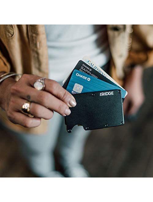 The Ridge Slim Minimalist Front Pocket RFID Blocking Metal Wallets for Men with Cash Strap