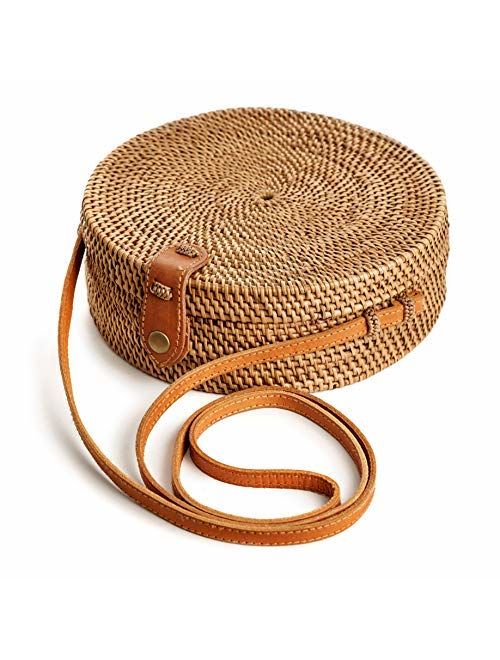 Rattan Bags for Women - Handmade Wicker Woven Purse Handbag Circle Boho Bag Bali