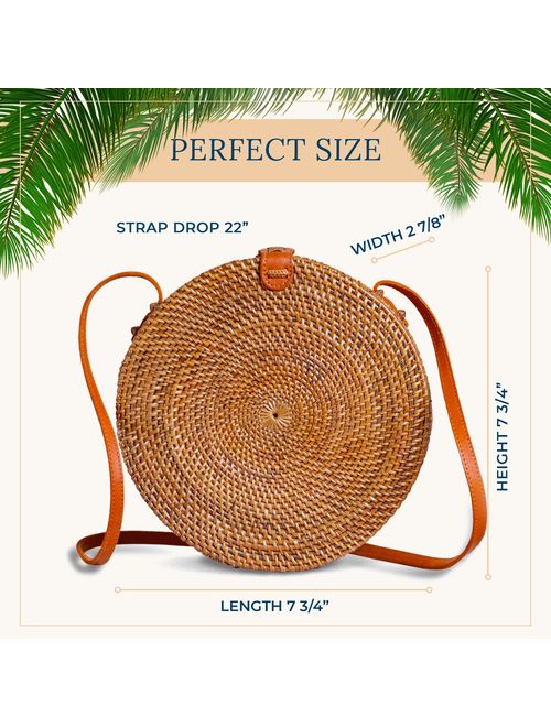 Rattan Bags for Women - Handmade Wicker Woven Purse Handbag Circle Boho Bag Bali