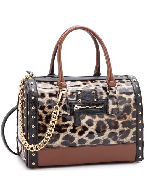 DASEIN Shiny Patent Faux Leather Handbags Barrel Top Handle Satchel Bag Shoulder Bag for Women