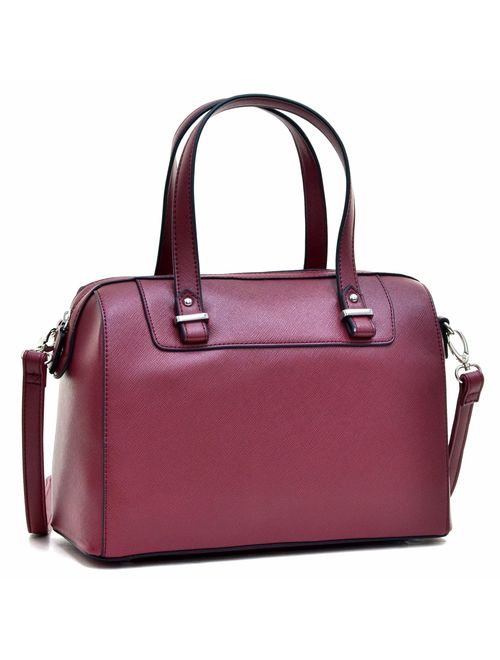 DASEIN Shiny Patent Faux Leather Handbags Barrel Top Handle Satchel Bag Shoulder Bag for Women