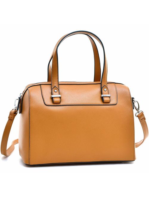 DASEIN Shiny Patent Faux Leather Handbags Barrel Top Handle Satchel Bag Shoulder Bag for Women