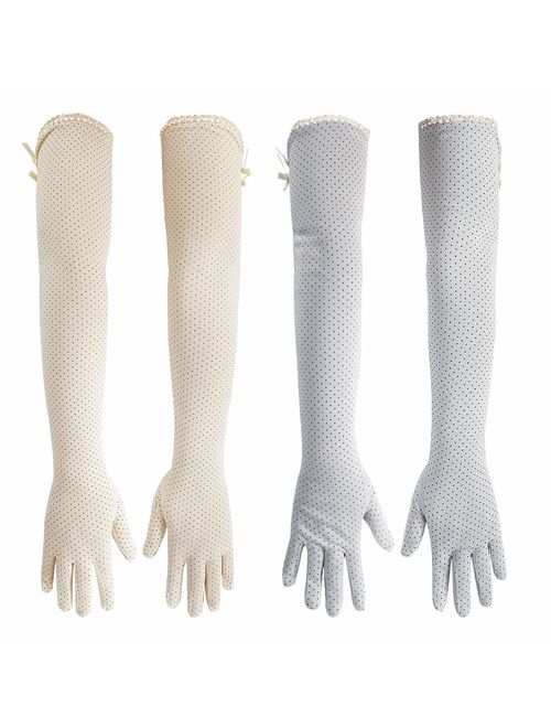 kilofly Women's Long Anti-UV Breathable Arm Sun Block Driving Gloves, 2 Pairs