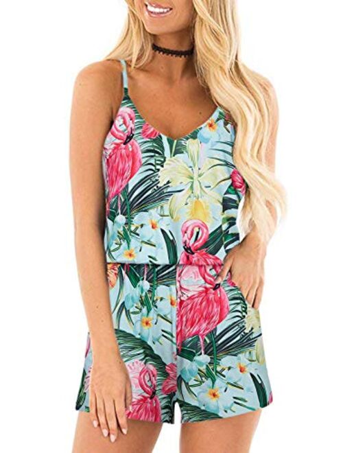 RAISEVERN Womens Romper Summer Casual Short Jumpsuit Adjustable Spaghetti Straps Sleeveless Sexy Cami Rompers with Pockets