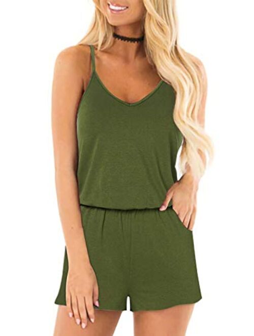 RAISEVERN Womens Romper Summer Casual Short Jumpsuit Adjustable Spaghetti Straps Sleeveless Sexy Cami Rompers with Pockets